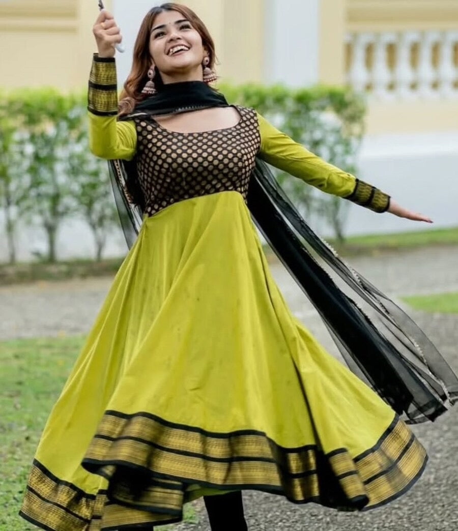 MOST PICKED VICHITRA SILK JACQUARD WORK ANARKALI TOP WITH DUPATTA 2PC SET.
