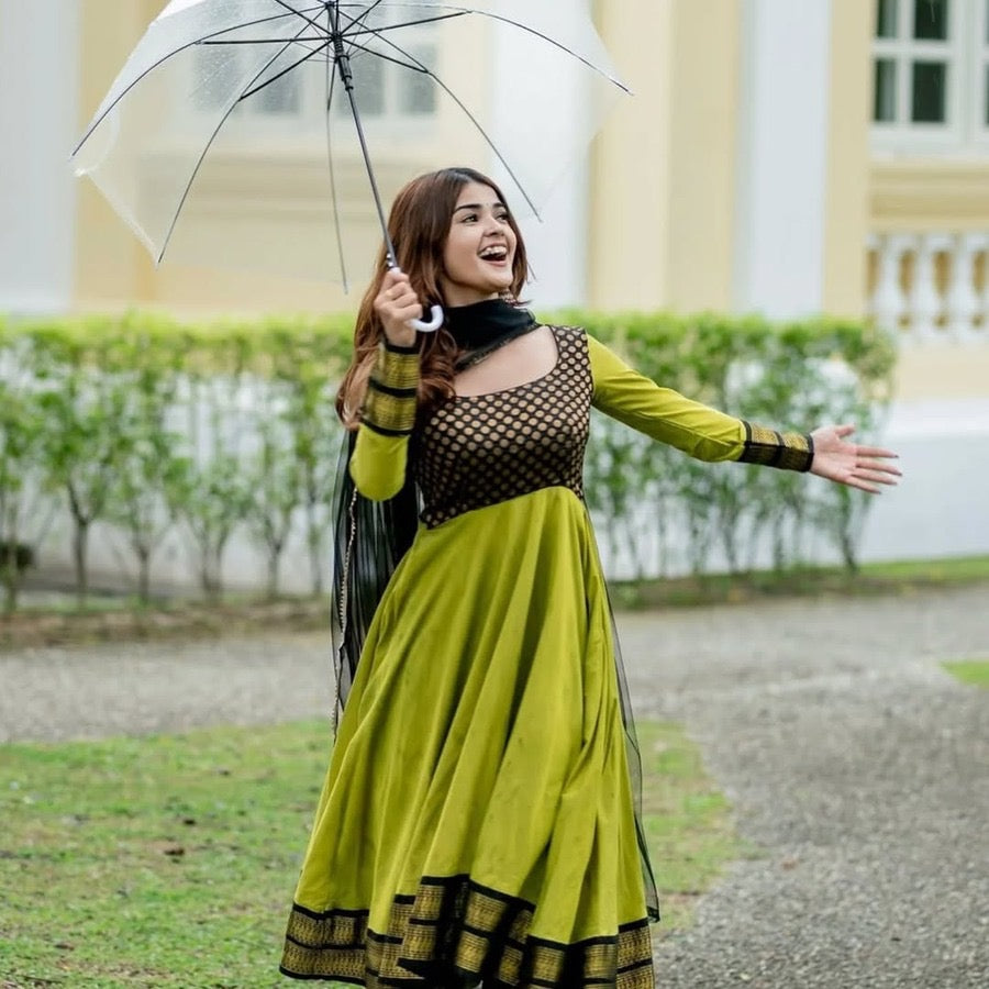 MOST PICKED VICHITRA SILK JACQUARD WORK ANARKALI TOP WITH DUPATTA 2PC SET.