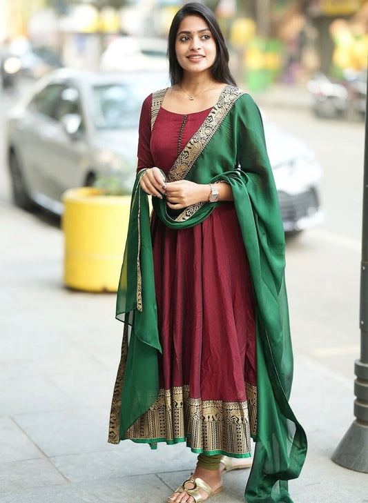 FANCY VICHITRA SILK JACQUARD WEAVING WORK GOWN WITH DUPATTA MAROON