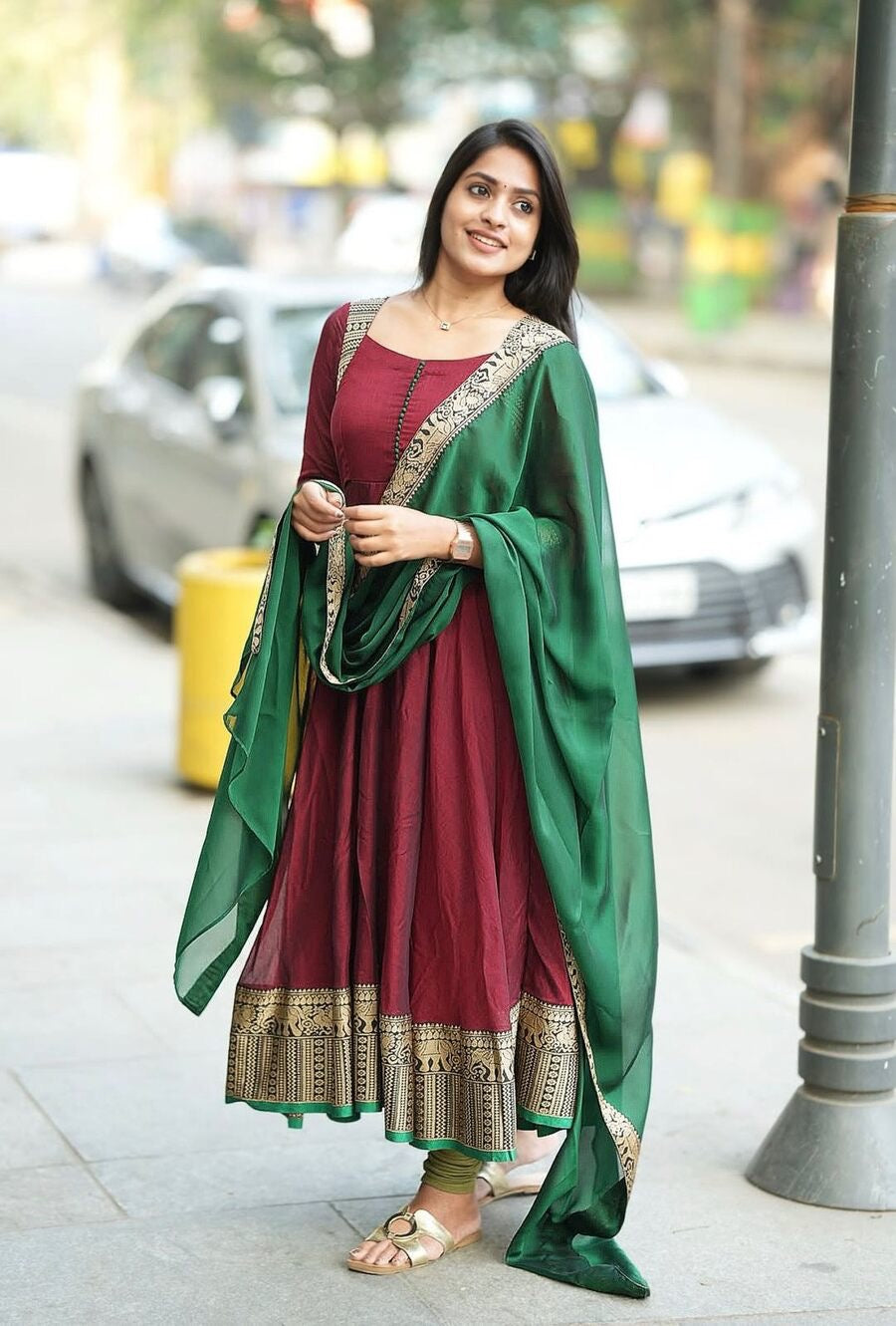 FANCY VICHITRA SILK JACQUARD WEAVING WORK GOWN WITH DUPATTA MAROON