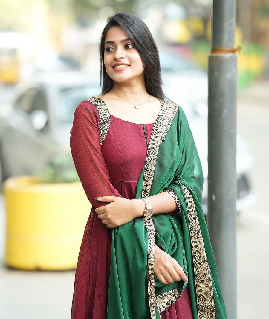 FANCY VICHITRA SILK JACQUARD WEAVING WORK GOWN WITH DUPATTA MAROON