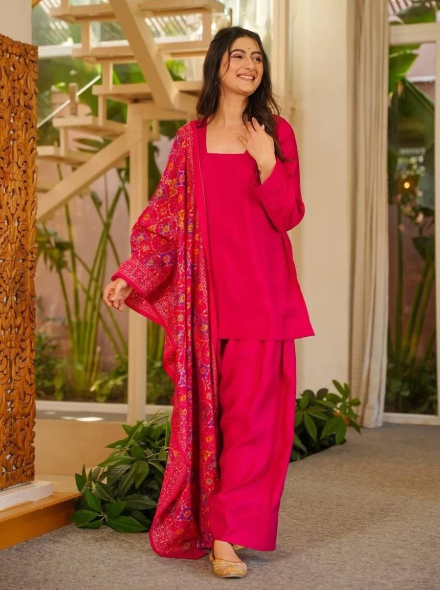 NEW ARRIVAL FRENCH CREPE PLAIN TOP PATIYALA WITH DUPATTA RANI