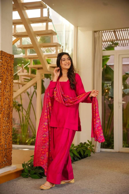 NEW ARRIVAL FRENCH CREPE PLAIN TOP PATIYALA WITH DUPATTA RANI