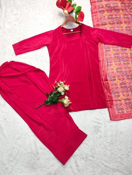 NEW ARRIVAL FRENCH CREPE PLAIN TOP PATIYALA WITH DUPATTA RANI