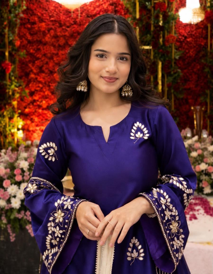 TRENDING FRENCH CREPE SEQUENCE AND ZARI EMBROIDERY WORK TOP PALAZZO WITH DUPATTA PURPLE IN XL