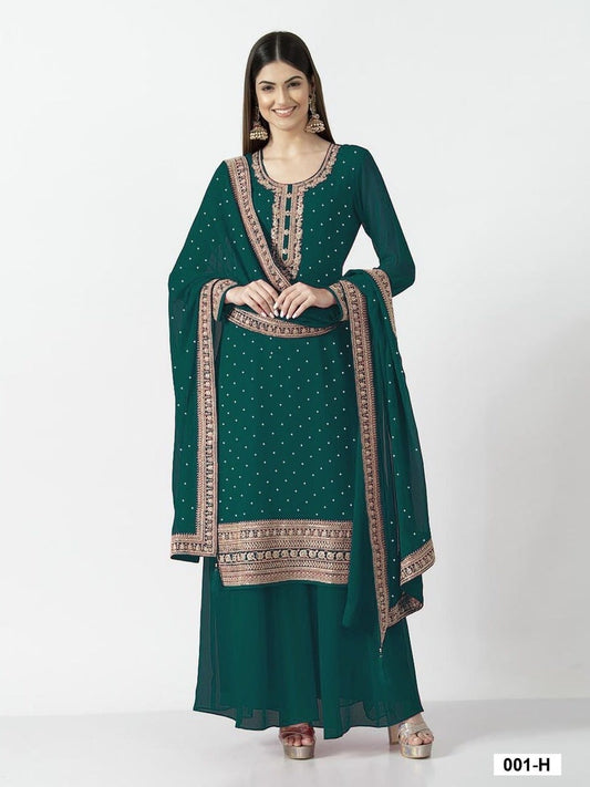 PARTY WEAR GEORGETTE EMBROIDERY SEQUENCE WORK TOP PALAZZO WITH DUPATTA GREEN