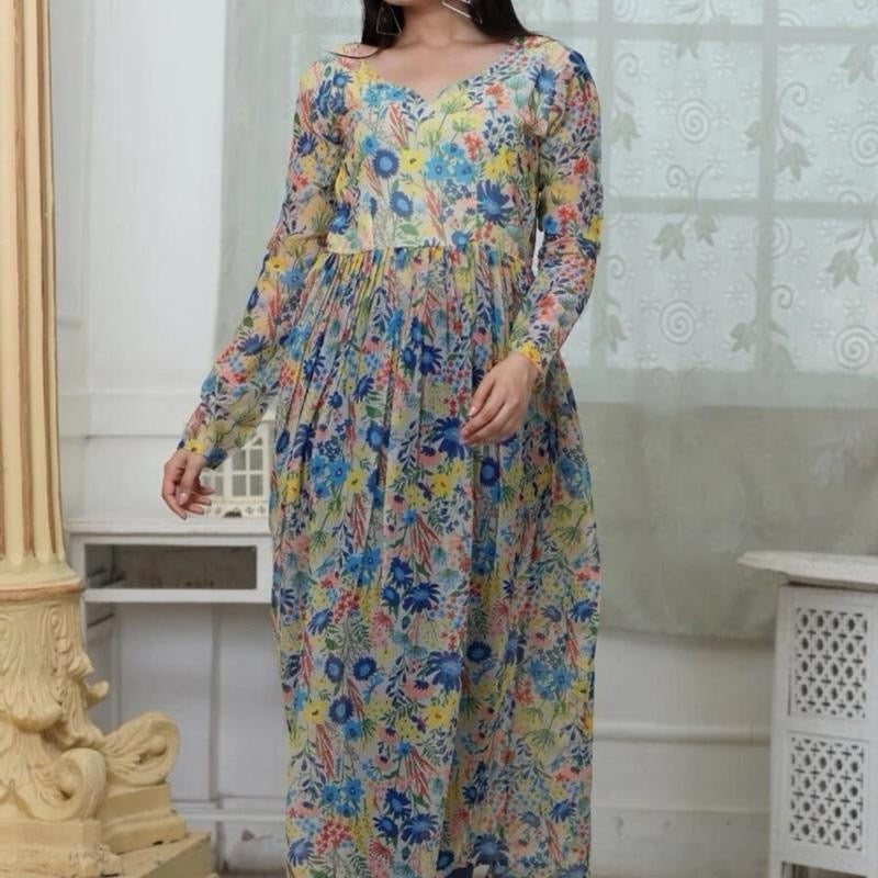 INDIAN  FANCY GEORGETTE FLORAL DIGITAL PRINTED NAYRA CUT KURTI SIZE:40-L
