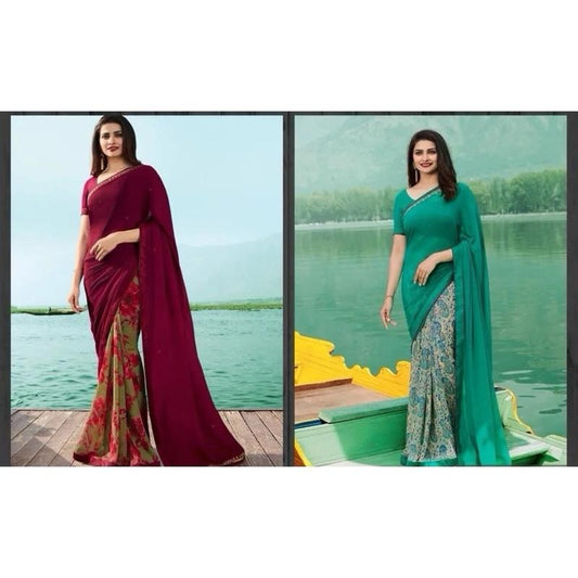 INDIAN LAUNCHING REGULAR BASE PRINTED SAREE & UNSTITCHED BLOUSE GREEN & MAROON