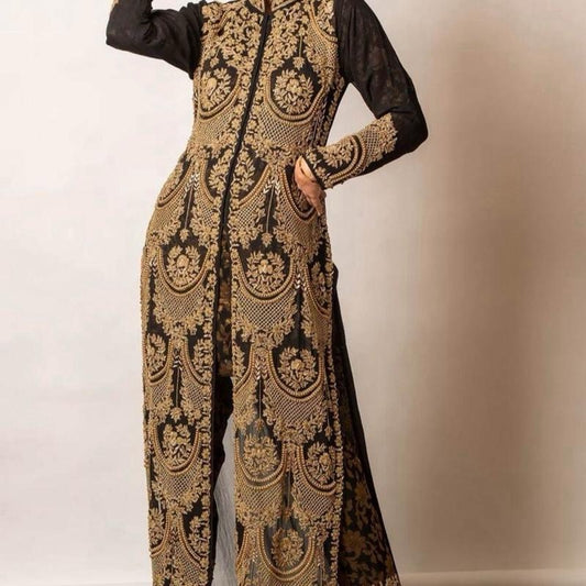 INDIAN RICH LOOK GEORGETTE THREAD AND SEQUENCE WORK TOP PANT WITH DUPATTA BLACK