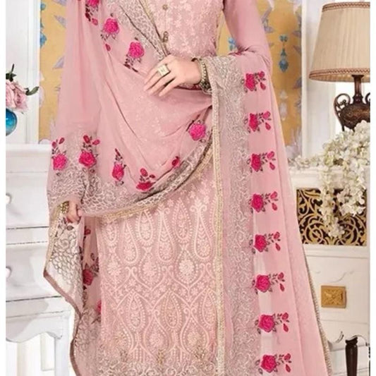 Indian Faux Georgette Salwar Kameez in Pink and Majenta with Stone work 3pc