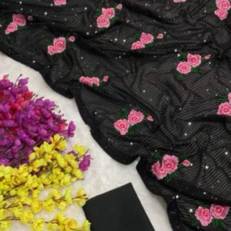 ATTRACTIVE GEORGETTE SEQUENCE MULTI THREAD WORK SAREE WITH UNSTITCHED BLOUSE