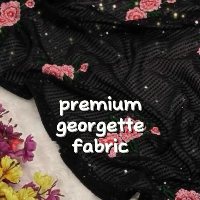 ATTRACTIVE GEORGETTE SEQUENCE MULTI THREAD WORK SAREE WITH UNSTITCHED BLOUSE