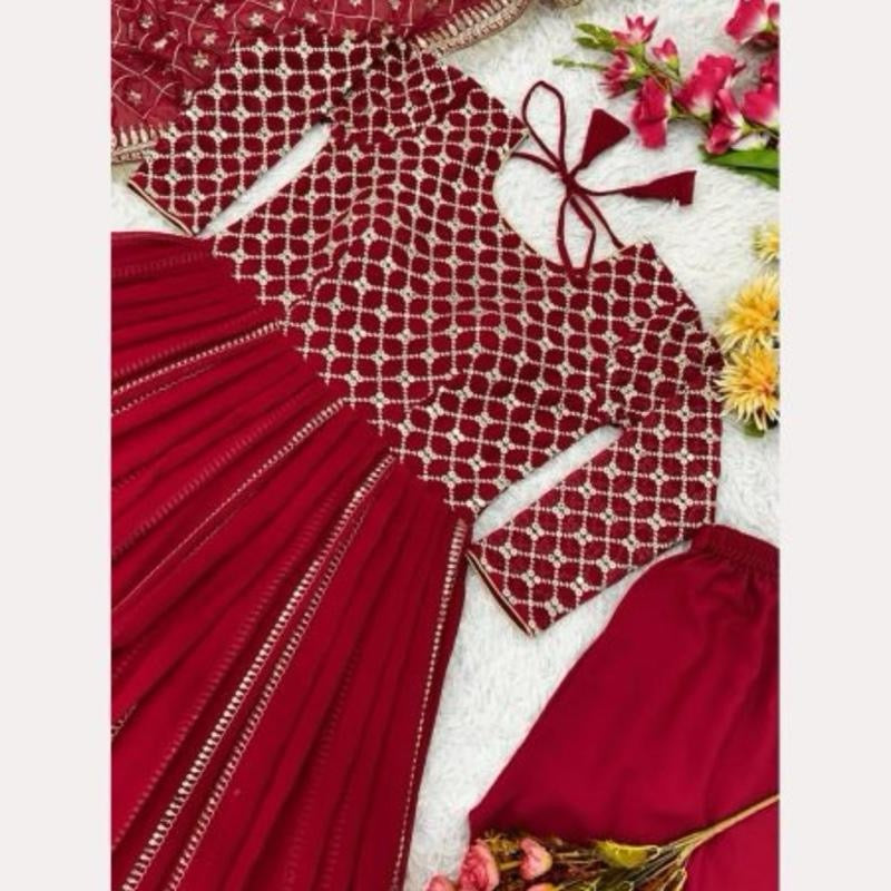 Georgette Wedding Gown Pant Set with Dupatta for Women - Comfortable and Stylish - Womenswear