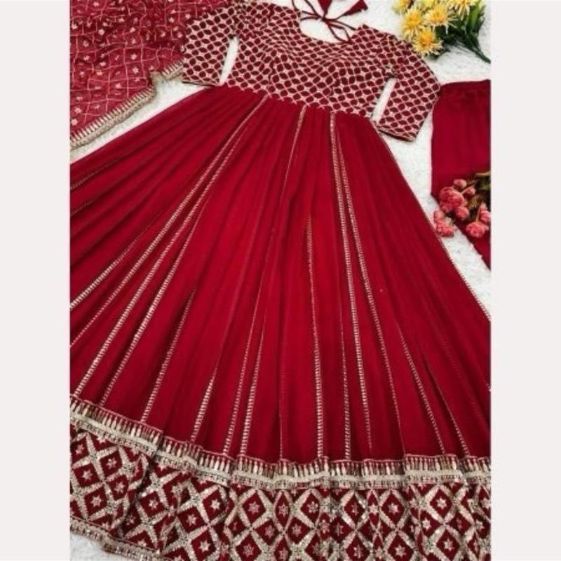 Georgette Wedding Gown Pant Set with Dupatta for Women - Comfortable and Stylish - Womenswear