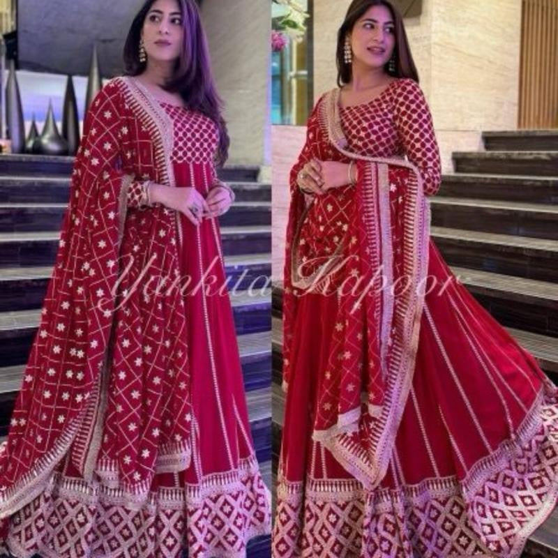 Georgette Wedding Gown Pant Set with Dupatta for Women - Comfortable and Stylish - Womenswear