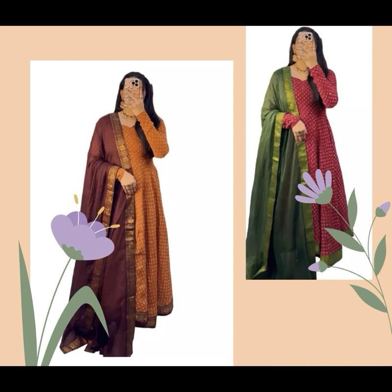 INDIAN FANCY RAYON PRINTED LACE WORK GOWN WITH DUPATTA