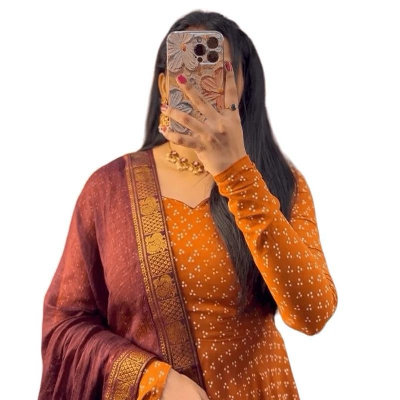 INDIAN FANCY RAYON PRINTED LACE WORK GOWN WITH DUPATTA