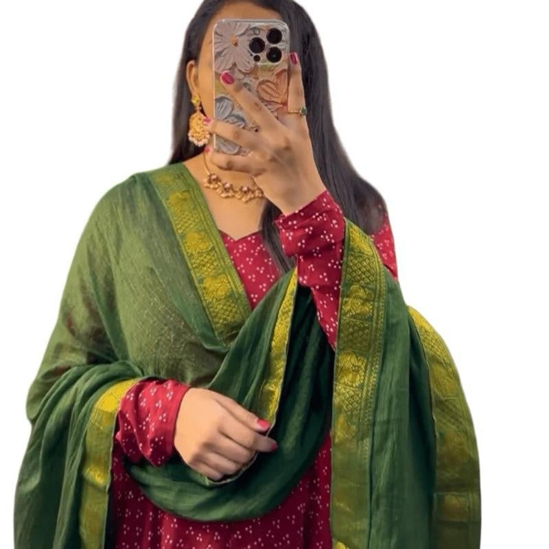 INDIAN FANCY RAYON PRINTED LACE WORK GOWN WITH DUPATTA