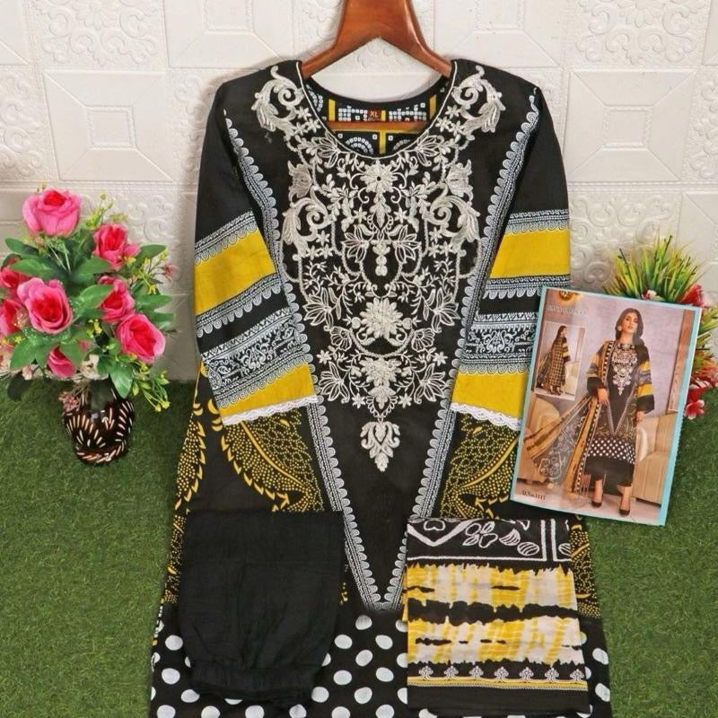 Clearance INDIAN BROWN FAUX GEORGETTE EMBROIDERY STITCHED L SHARARA SUIT SIZE L