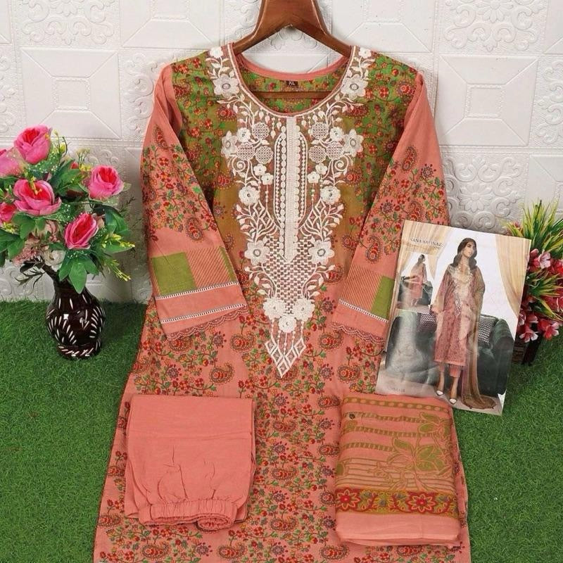 Clearance INDIAN BROWN FAUX GEORGETTE EMBROIDERY STITCHED L SHARARA SUIT SIZE L