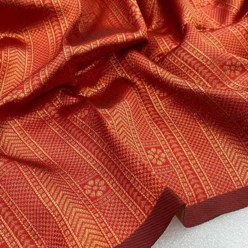 INDIAN FANCY BANARASI SILK ZARI WEAVING WORK SAREE WITH UNSTITCHED BLOUSE ORANGE