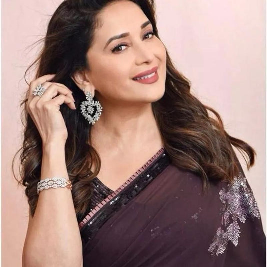 Indian traditional Designer georgette saree with unstitched blouse wine.