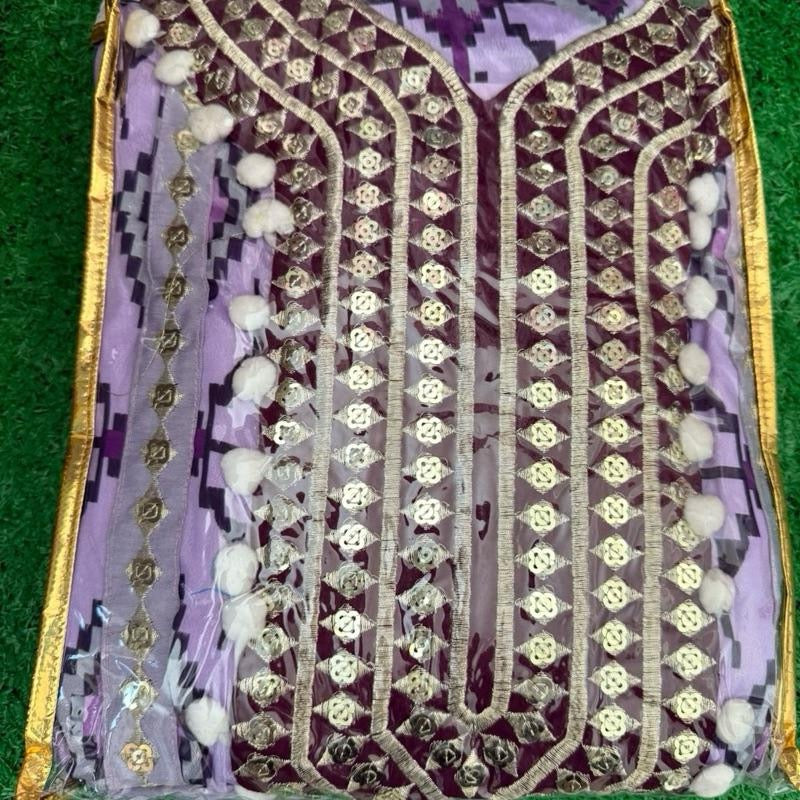 FANCY CHINON SILK EMBROIDERY SEQUENCE DIGITAL PRINT WORK KAFTAN PALAZZO