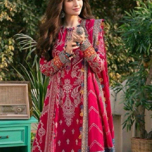 DESIGNER MUSLIN DIGITAL PRINT WORK TOP WITH DUPATTA RED