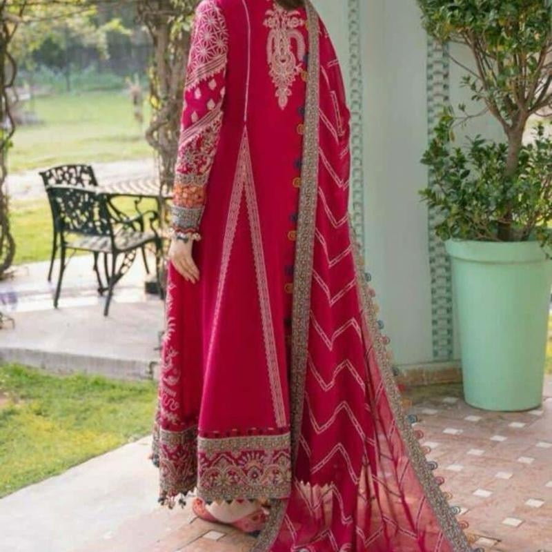 DESIGNER MUSLIN DIGITAL PRINT WORK TOP WITH DUPATTA RED