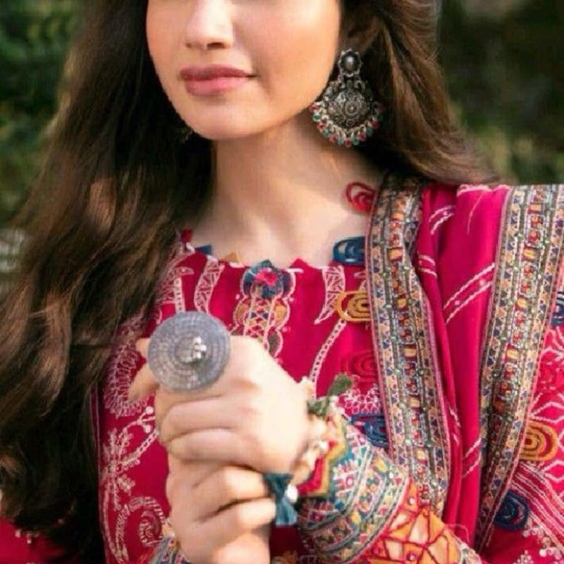 DESIGNER MUSLIN DIGITAL PRINT WORK TOP WITH DUPATTA RED