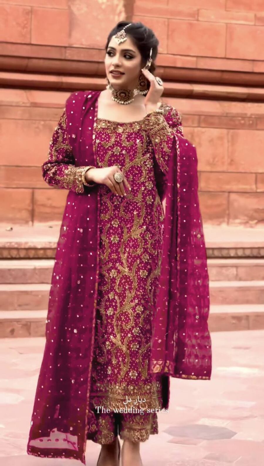 FANCY GEORGETTE EMBROIDREY STONE WORK TOP PALAZZO WITH DUPATTA PINK