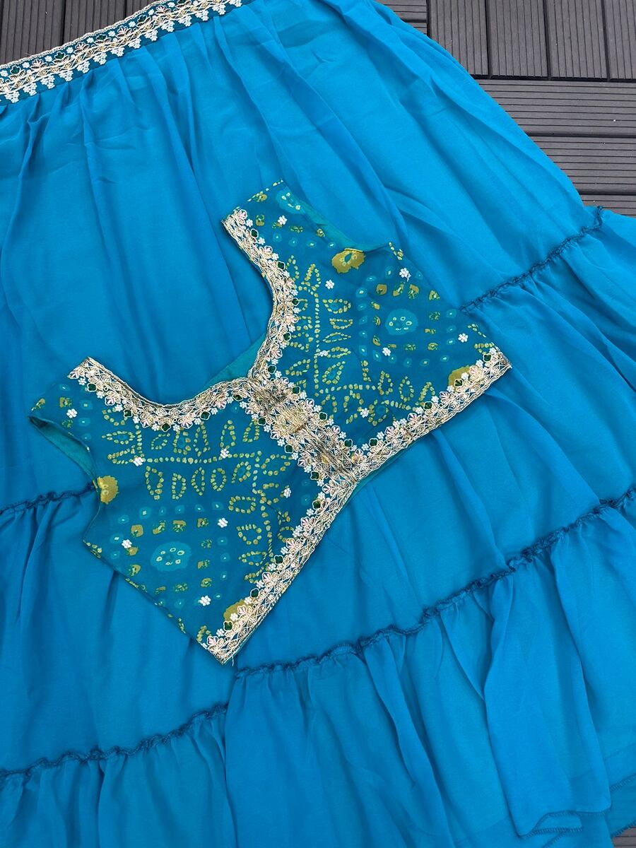 FASHIONABLE GEORGETTE EMBROIDERY SEQUENCE WORK LEHENGA CHOLI WITH KOTI SKY