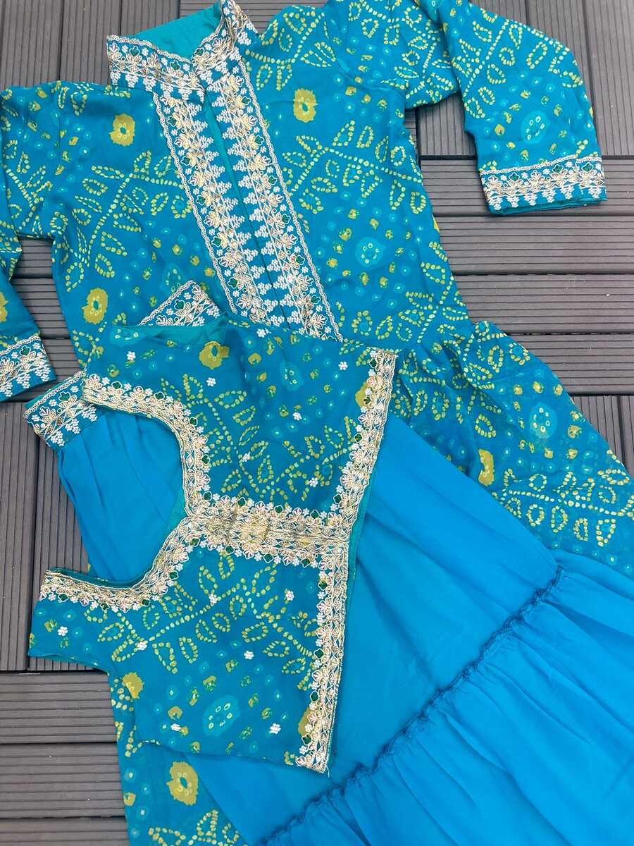FASHIONABLE GEORGETTE EMBROIDERY SEQUENCE WORK LEHENGA CHOLI WITH KOTI SKY