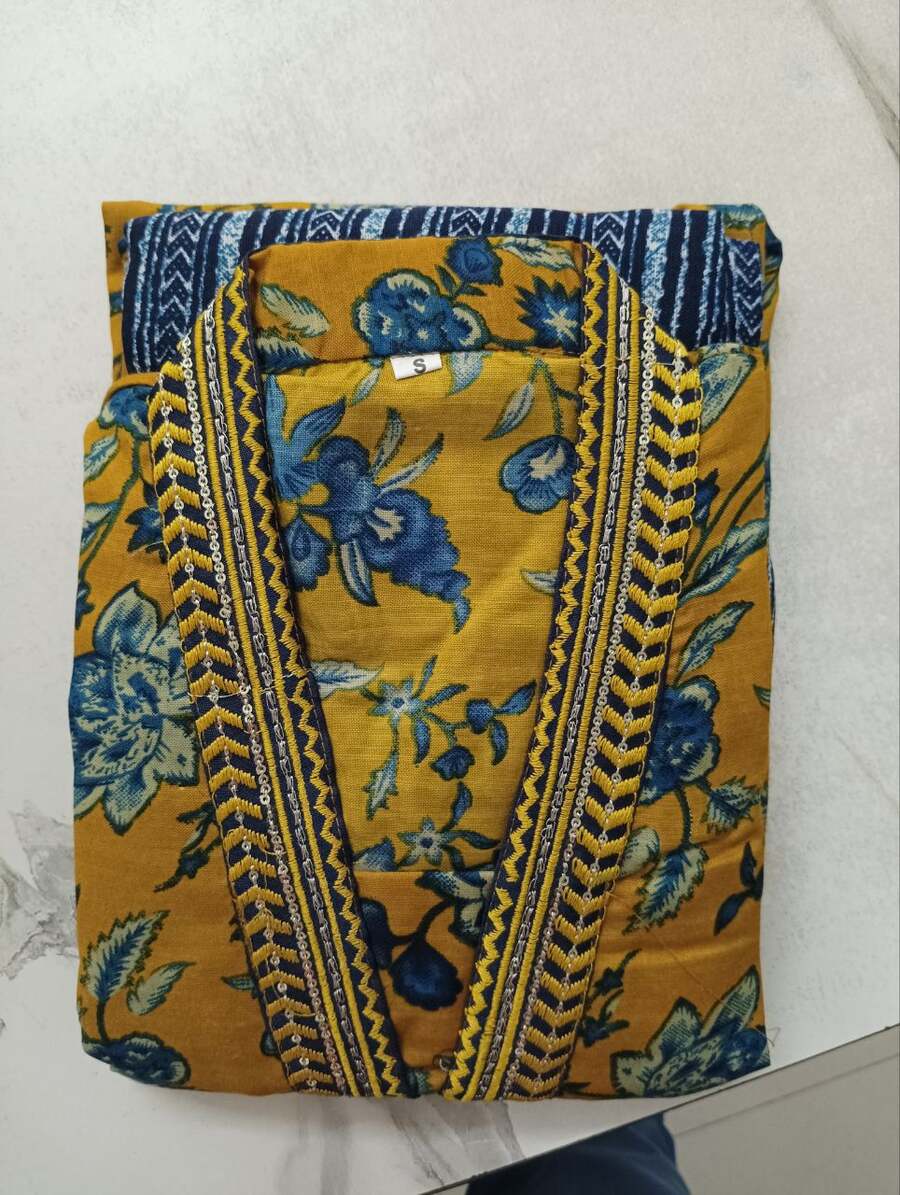 LATEST COTTON FLORAL PRINT TOP BOTTOM WITH DUPATTA YELLOW