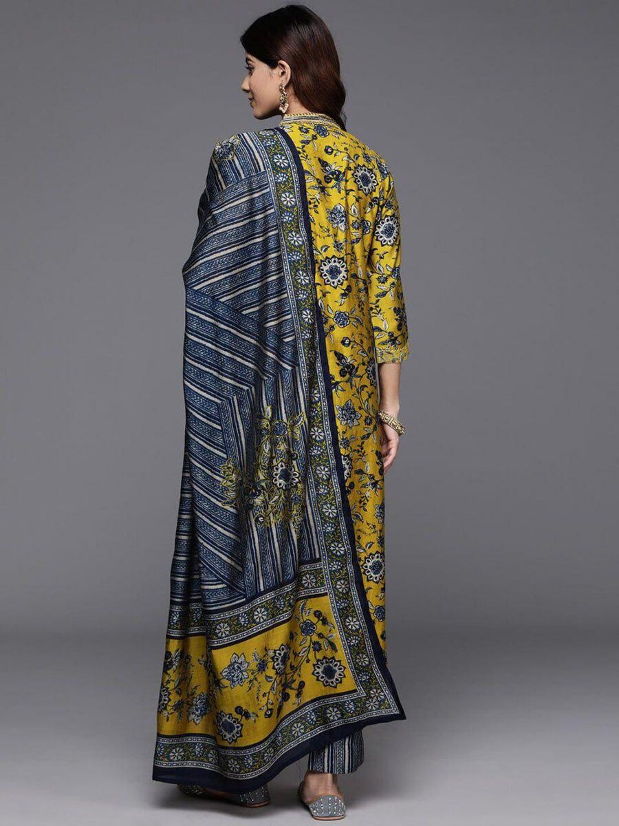 LATEST COTTON FLORAL PRINT TOP BOTTOM WITH DUPATTA YELLOW