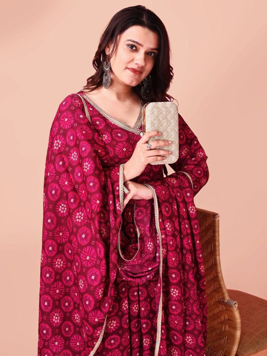 ATTRACTIVE DELTA SILK DIGITAL PRINT WORK GOWN WITH DUPATTA PINK