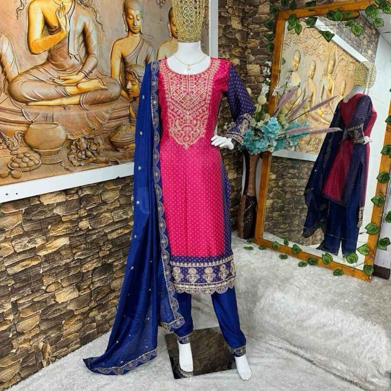 DESIGNER CHINON CODING SEQUENCE WORK TOP PANT WITH DUPATTA