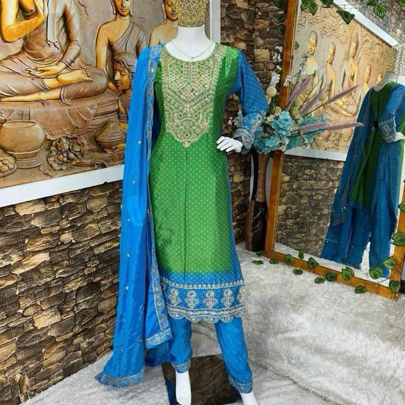 DESIGNER CHINON CODING SEQUENCE WORK TOP PANT WITH DUPATTA