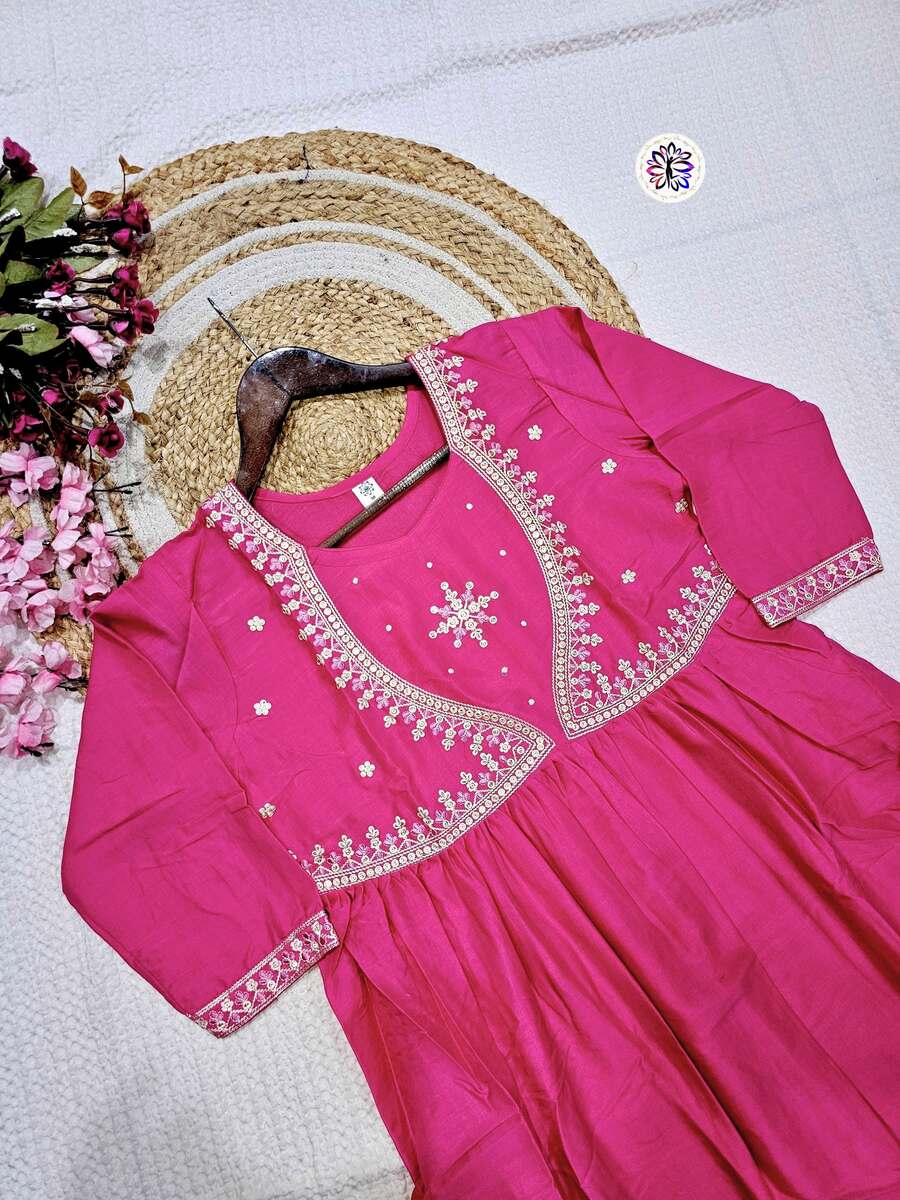 DESIGNER MUSLIN COTTON EMBROIDERY WORK TOP BOTTOM WITH DUPATTA PINK