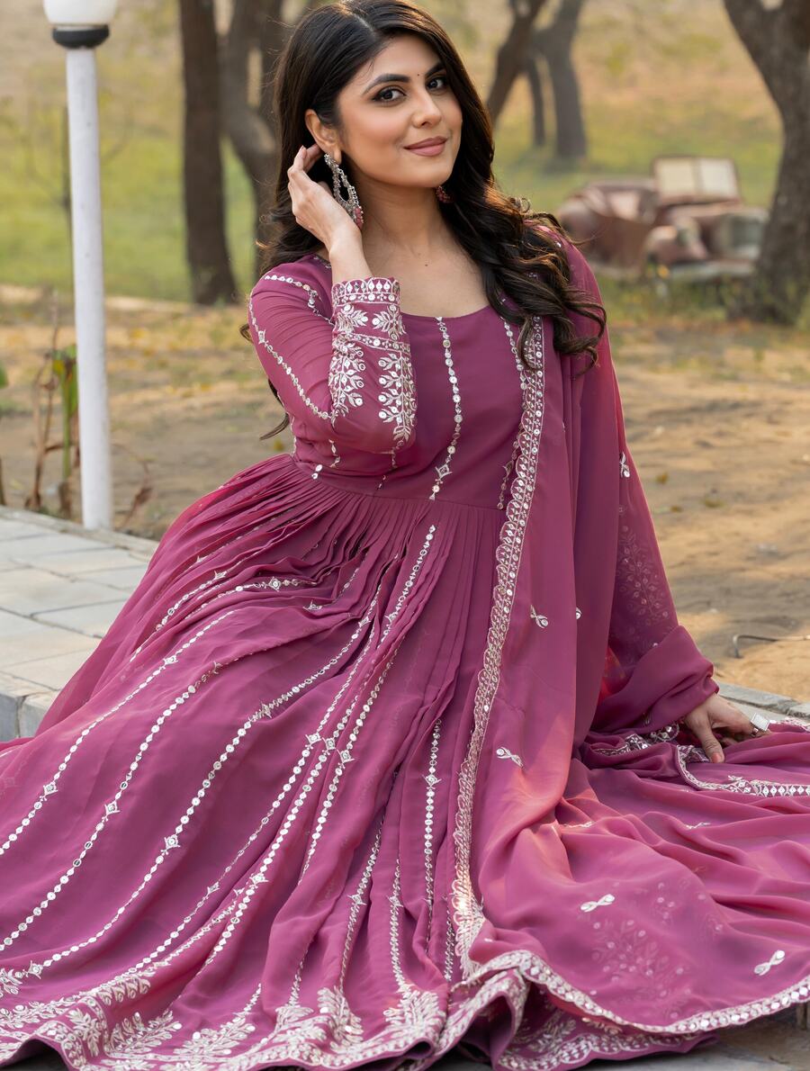 DESIGNER FAUX GEORGETTE SEQUENCE EMBROIDERY WORK GOWN WITH DUPATTA