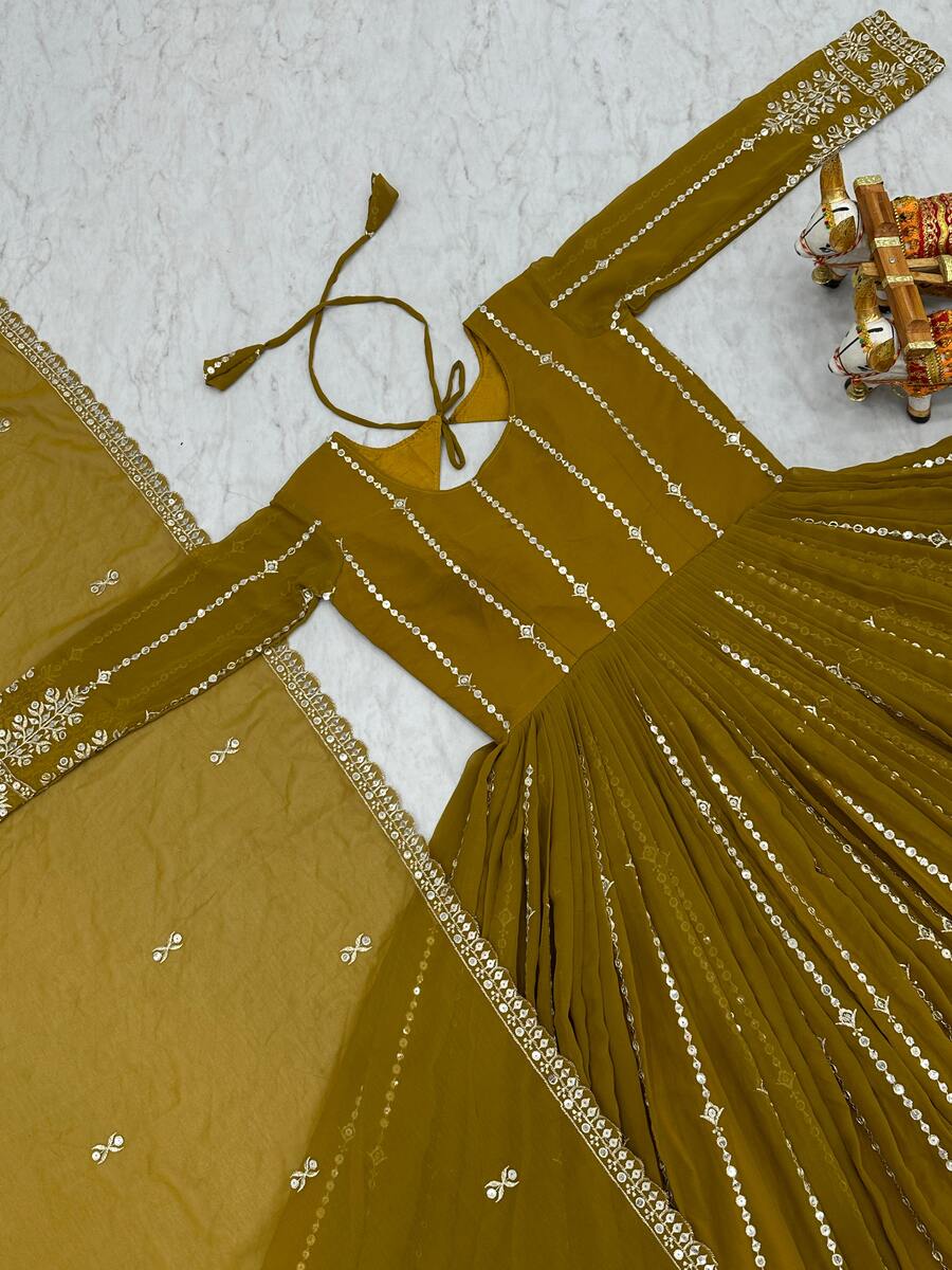 DESIGNER FAUX GEORGETTE SEQUENCE EMBROIDERY WORK GOWN WITH DUPATTA