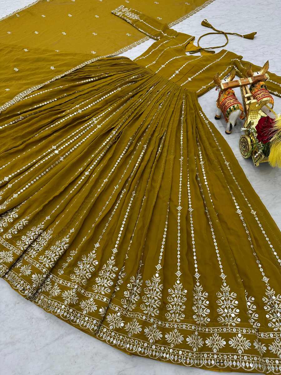 DESIGNER FAUX GEORGETTE SEQUENCE EMBROIDERY WORK GOWN WITH DUPATTA