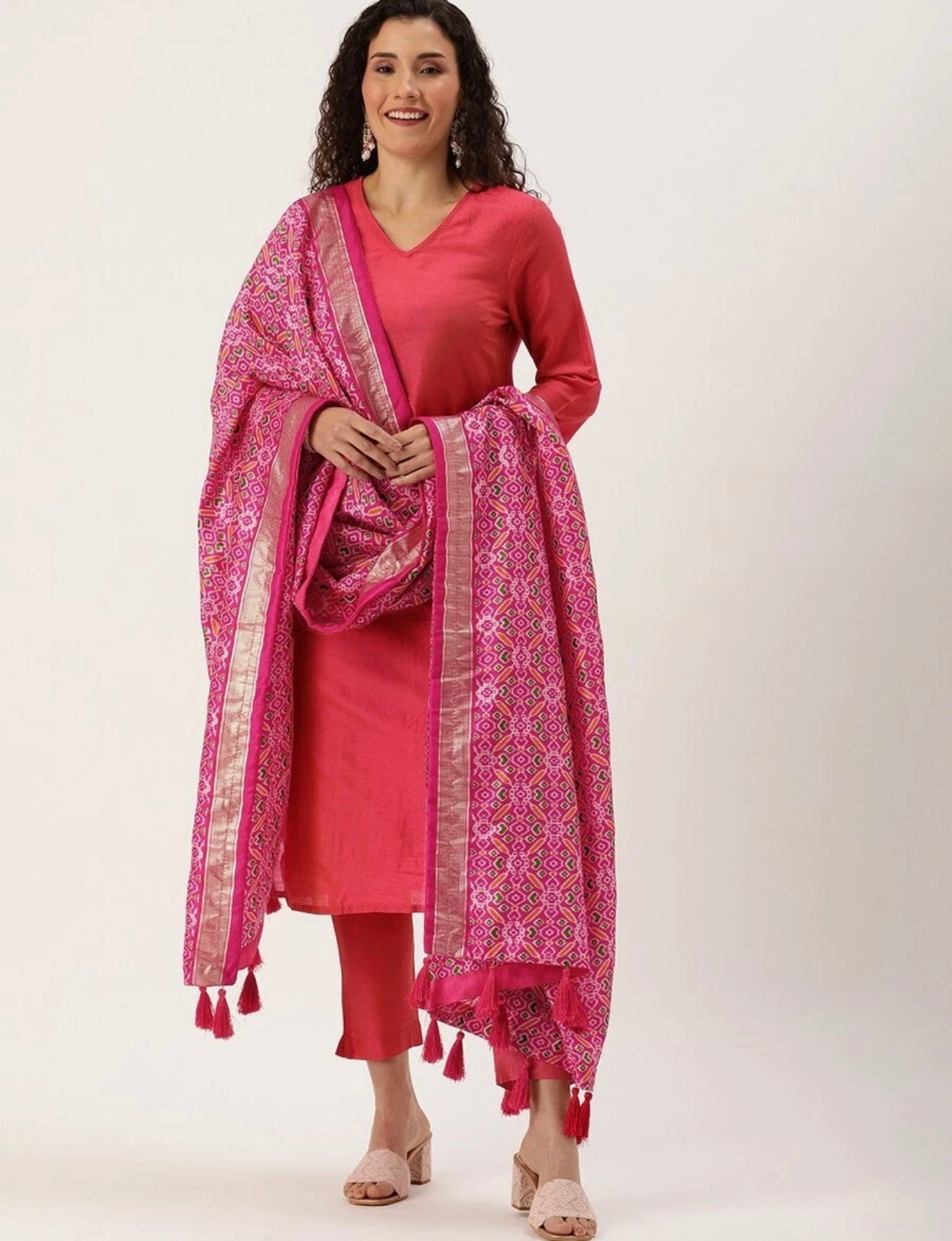 INDIAN DESIGNER TUSSAR SILK PATOLA PRINT WORK ONLY DUPATTA