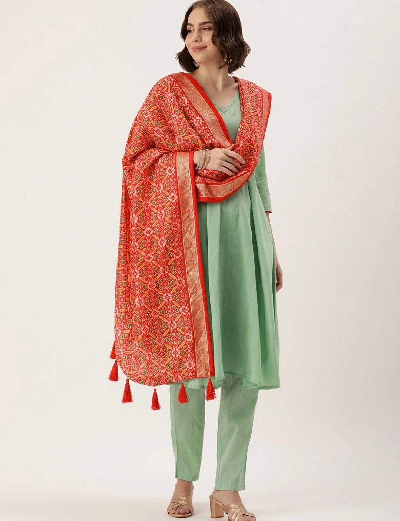 INDIAN DESIGNER TUSSAR SILK PATOLA PRINT WORK ONLY DUPATTA