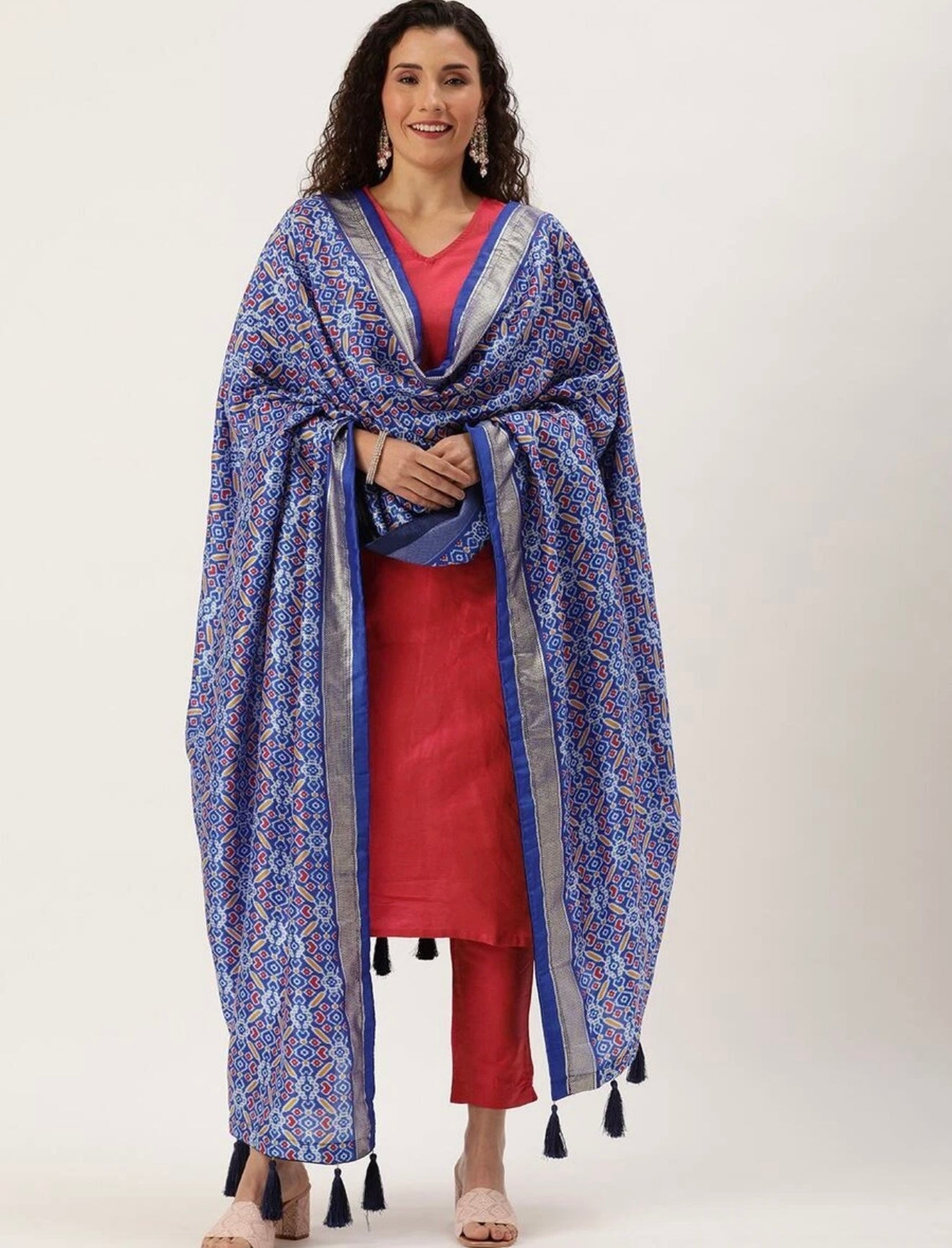 INDIAN DESIGNER TUSSAR SILK PATOLA PRINT WORK ONLY DUPATTA