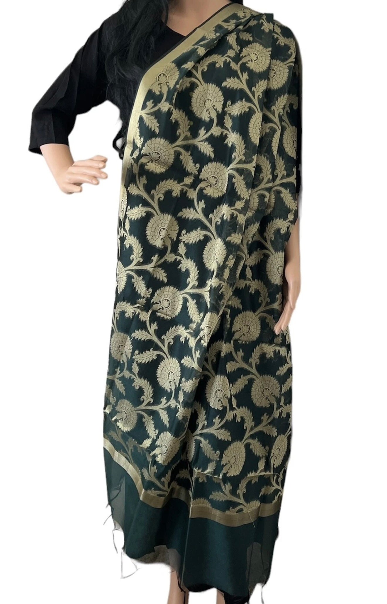 Elegant PURE SILK Indian Banarasi Art Dupatta Scarf/ Shaw