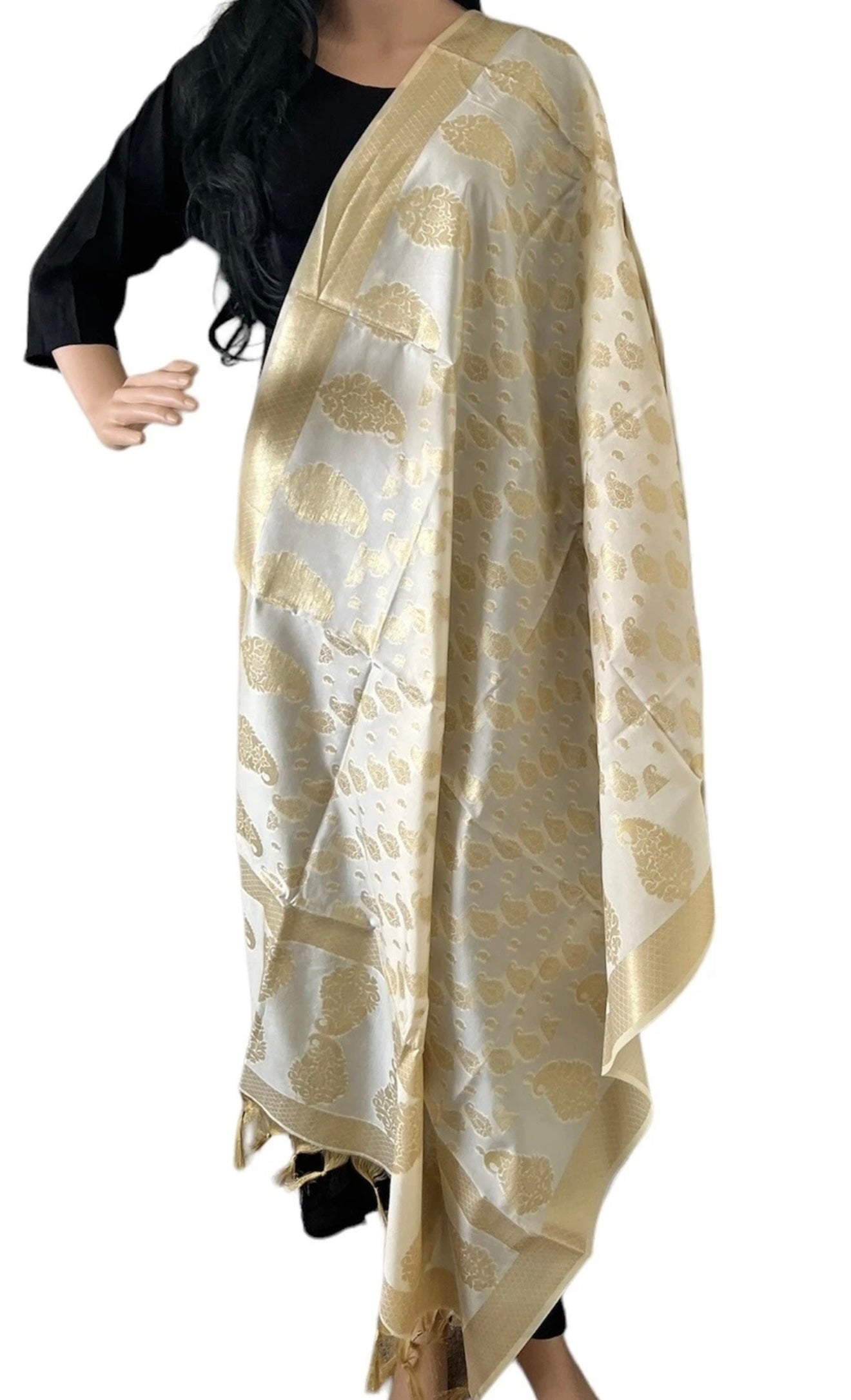 Elegant PURE SILK Indian Banarasi Art Dupatta Scarf/ Shaw
