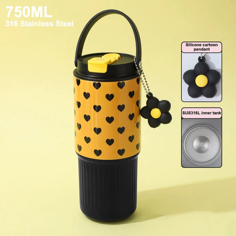 Cute Tumbler 750ML Water Bottle 316 Stainless Steel Vacuum Thermos Bottle Insulated Portable Thermos Cup Gift Outdoor Tableware