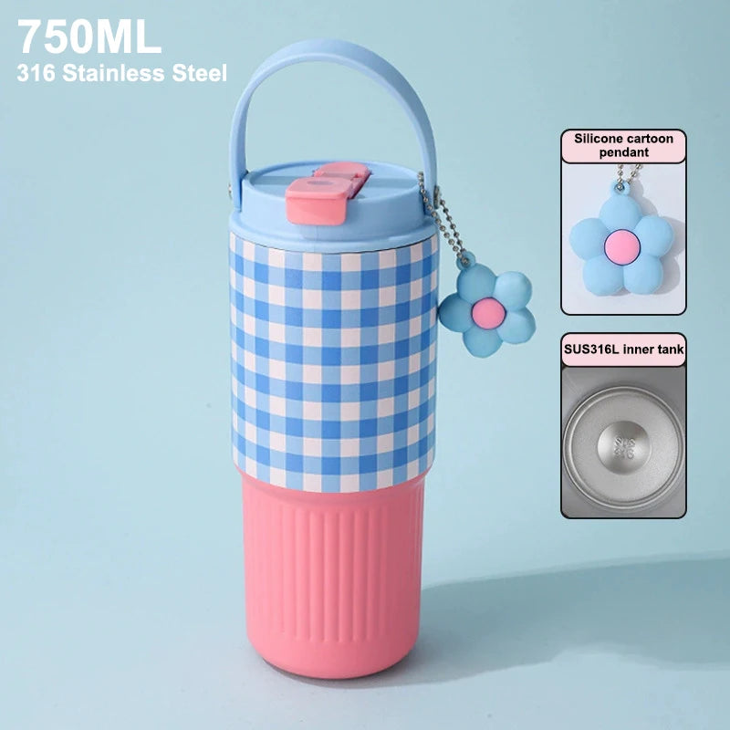 Cute Tumbler 750ML Water Bottle 316 Stainless Steel Vacuum Thermos Bottle Insulated Portable Thermos Cup Gift Outdoor Tableware