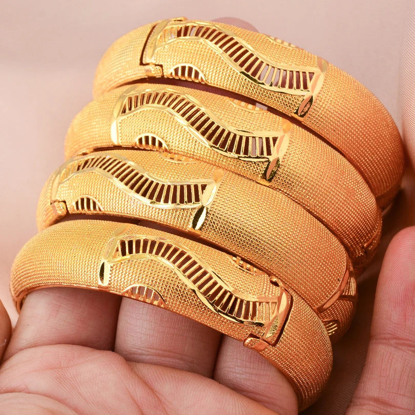 24k Dubai Gold Color Bangles for Women Dubai Bride Wedding Ethiopian Bracelet Africa Bangle Arab Jewelry Charm Bracelet  Jewelry